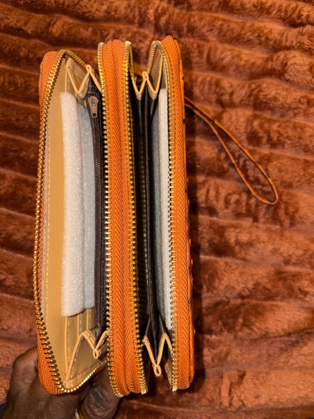 Orange Zip Wallet with Gold Emblem - Picture 3 of 4
